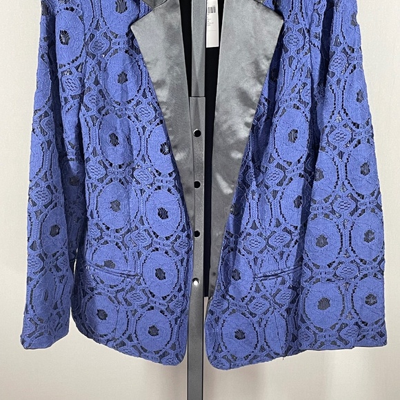 NEW Chicos Jacket Womens Small black blue floral lace blazer preppy - Picture 3 of 10